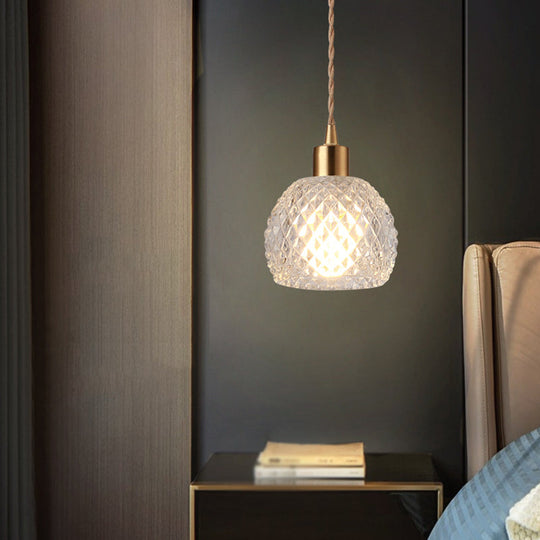 Brass Bedside Pendant Lamp with Clear Glass Shade