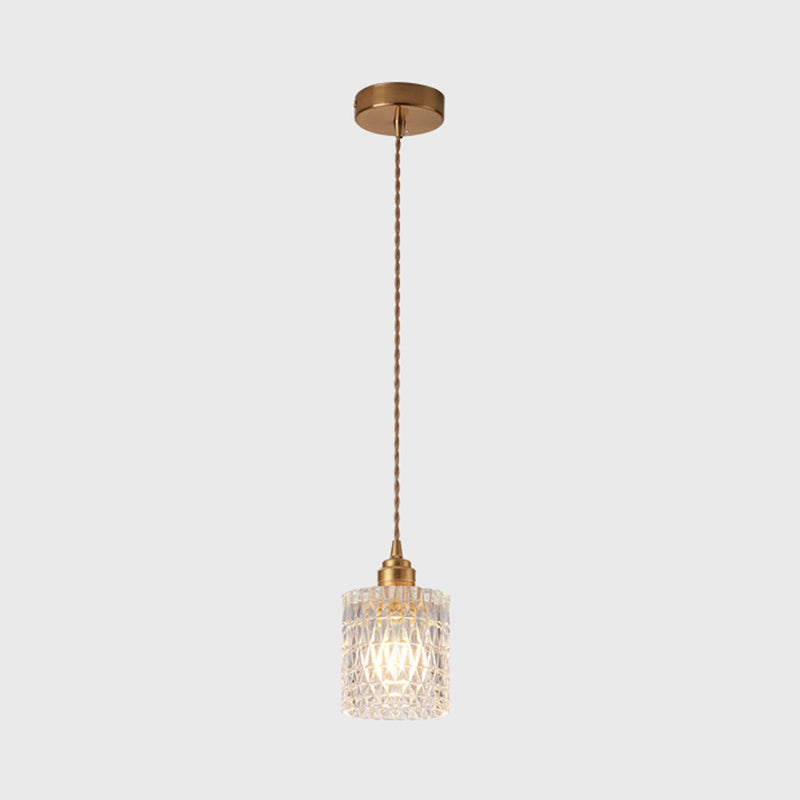 Brass Bedside Pendant Lamp with Clear Glass Shade