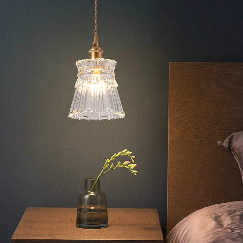 Brass Bedside Pendant Lamp with Clear Glass Shade