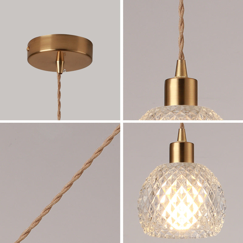 Modern Brass Bedside Pendant Lamp With Clear Glass Shade - Single-Bulb Pendulum Light