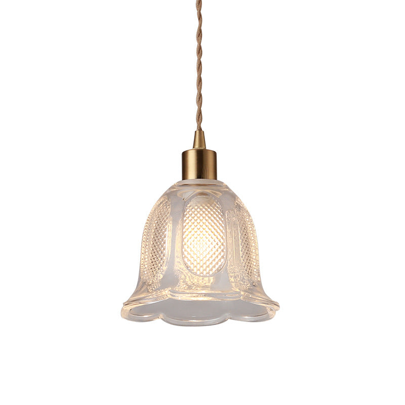 Brass Bedside Pendant Lamp with Clear Glass Shade