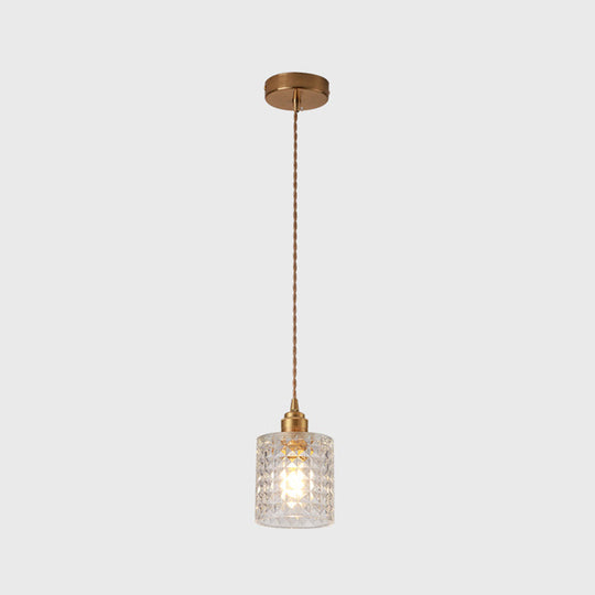 Brass Bedside Pendant Lamp with Clear Glass Shade