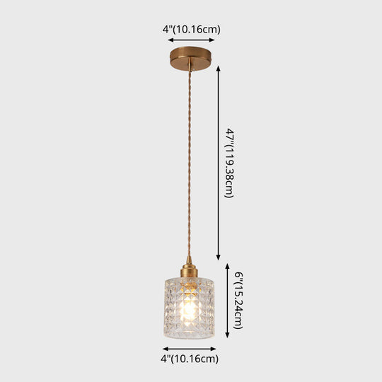 Brass Bedside Pendant Lamp with Clear Glass Shade