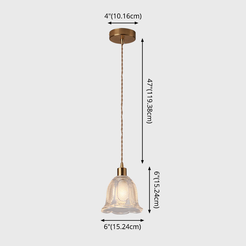 Brass Bedside Pendant Lamp with Clear Glass Shade