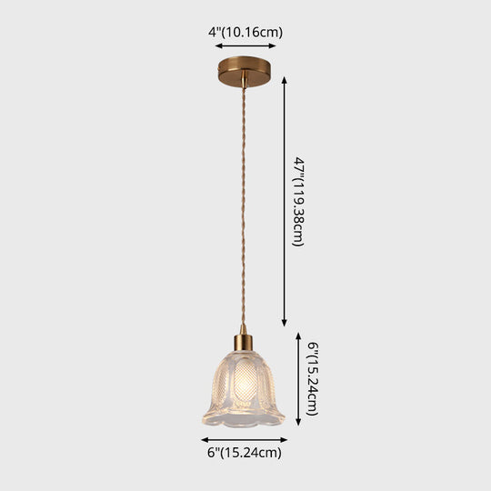 Brass Bedside Pendant Lamp with Clear Glass Shade