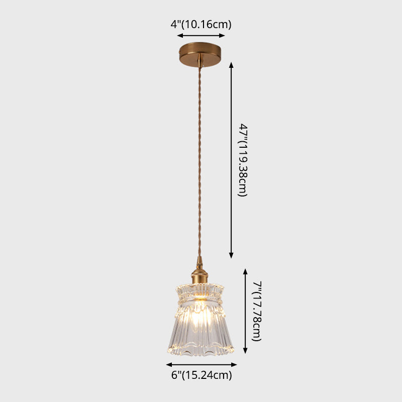 Brass Bedside Pendant Lamp with Clear Glass Shade