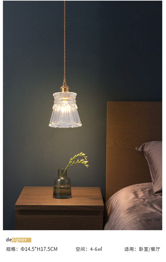 Brass Bedside Pendant Lamp with Clear Glass Shade