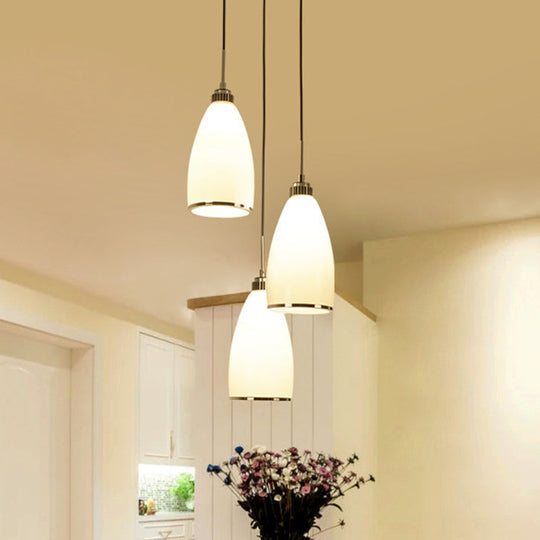 Sleek Satin Opal Glass Cluster Pendant - Minimalist Chrome 3-Light Suspension For Dining Room