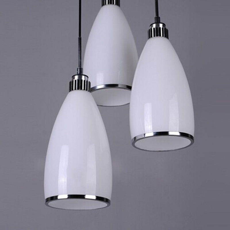 Sleek Satin Opal Glass Cluster Pendant - Minimalist Chrome 3-Light Suspension For Dining Room /