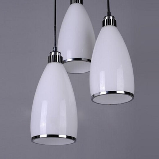 Sleek Satin Opal Glass Cluster Pendant - Minimalist Chrome 3-Light Suspension For Dining Room /