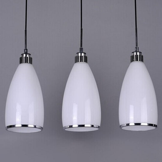Sleek Satin Opal Glass Cluster Pendant - Minimalist Chrome 3-Light Suspension For Dining Room /