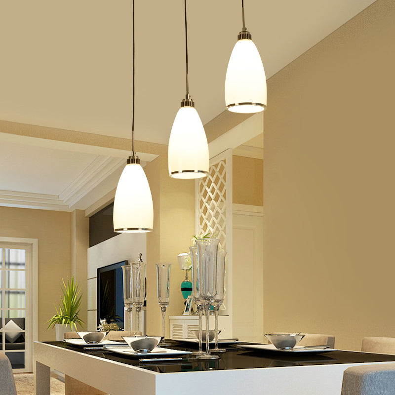Sleek Satin Opal Glass Cluster Pendant - Minimalist Chrome 3-Light Suspension For Dining Room