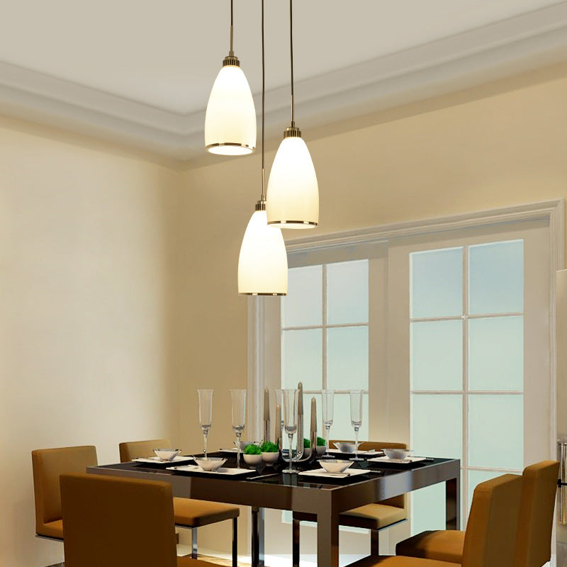 Minimalist 3-Light Satin Opal Glass Cluster Pendant in Chrome - Perfect for Dining Room