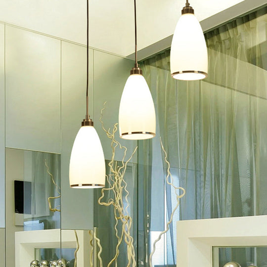 Sleek Satin Opal Glass Cluster Pendant - Minimalist Chrome 3-Light Suspension For Dining Room