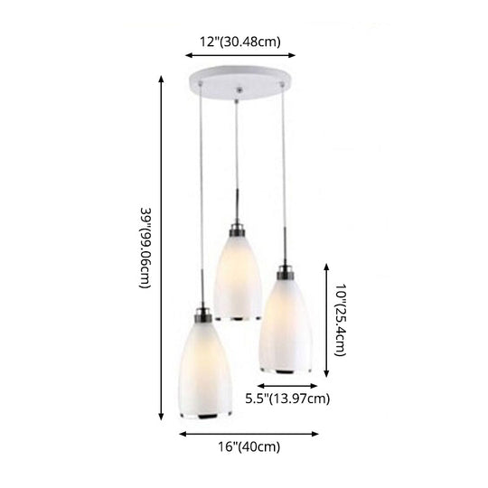 Sleek Satin Opal Glass Cluster Pendant - Minimalist Chrome 3-Light Suspension For Dining Room