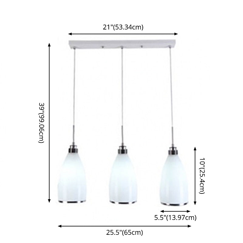 Sleek Satin Opal Glass Cluster Pendant - Minimalist Chrome 3-Light Suspension For Dining Room