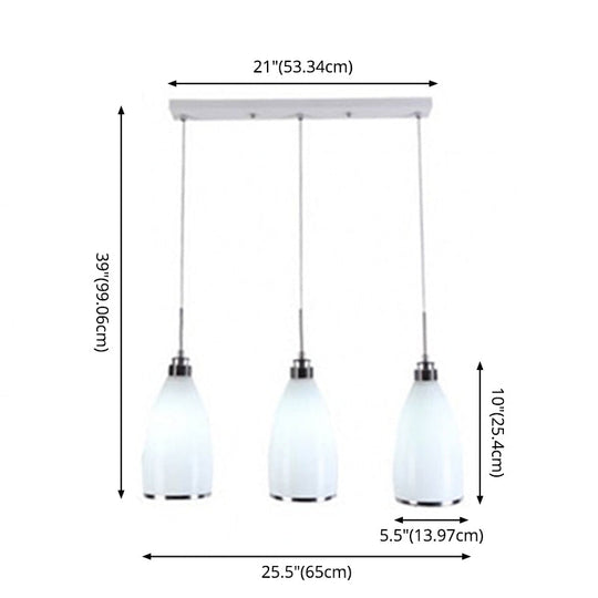 Sleek Satin Opal Glass Cluster Pendant - Minimalist Chrome 3-Light Suspension For Dining Room