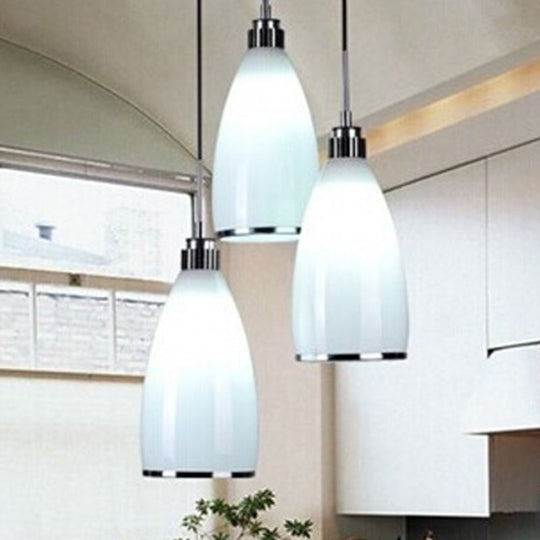 Sleek Satin Opal Glass Cluster Pendant - Minimalist Chrome 3-Light Suspension For Dining Room