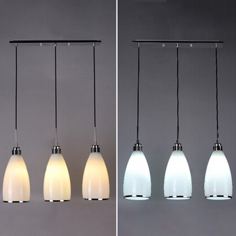 Sleek Satin Opal Glass Cluster Pendant - Minimalist Chrome 3-Light Suspension For Dining Room