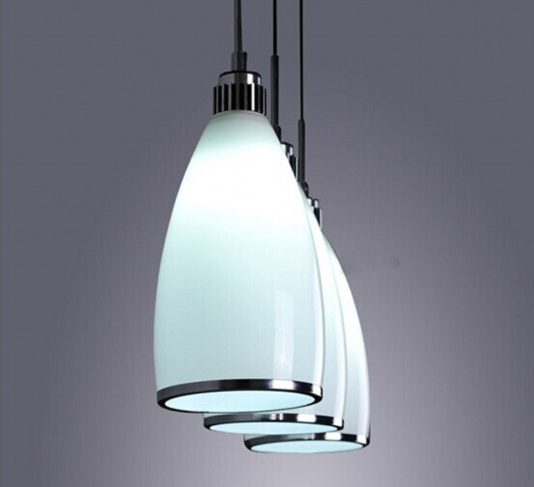 Sleek Satin Opal Glass Cluster Pendant - Minimalist Chrome 3-Light Suspension For Dining Room