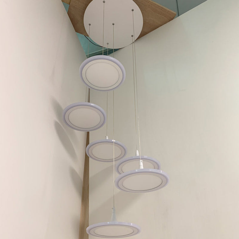 Minimalist White Led Circles Pendant Light For Stairs And Dining Area
