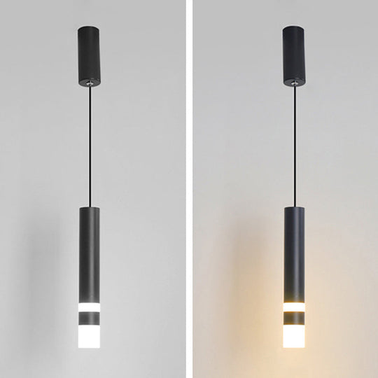 Modern Black Tube Pendant Lamp With Led Acrylic Ceiling Light - Ideal For Bedrooms / White C