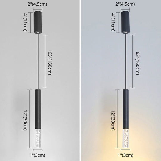 Modern Black Tube Pendant Lamp With Led Acrylic Ceiling Light - Ideal For Bedrooms