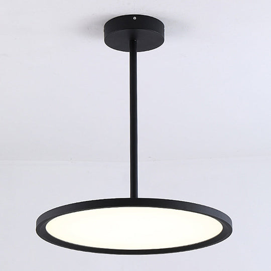 Minimalistic Led Pendant Ceiling Light With Hanging Rod And Flat Shade Black / 12 Natural