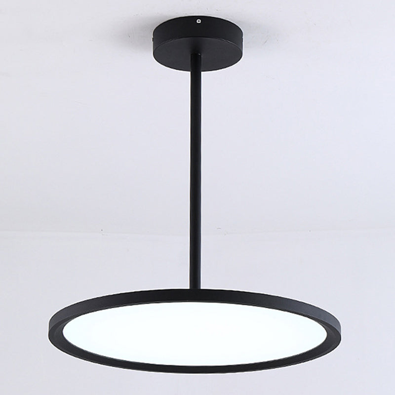 Minimalistic Led Pendant Ceiling Light With Hanging Rod And Flat Shade Black / 12 White
