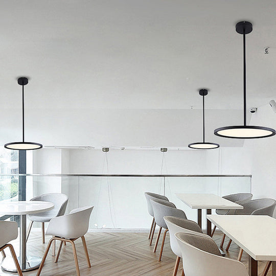 Minimalistic Led Pendant Ceiling Light With Hanging Rod And Flat Shade