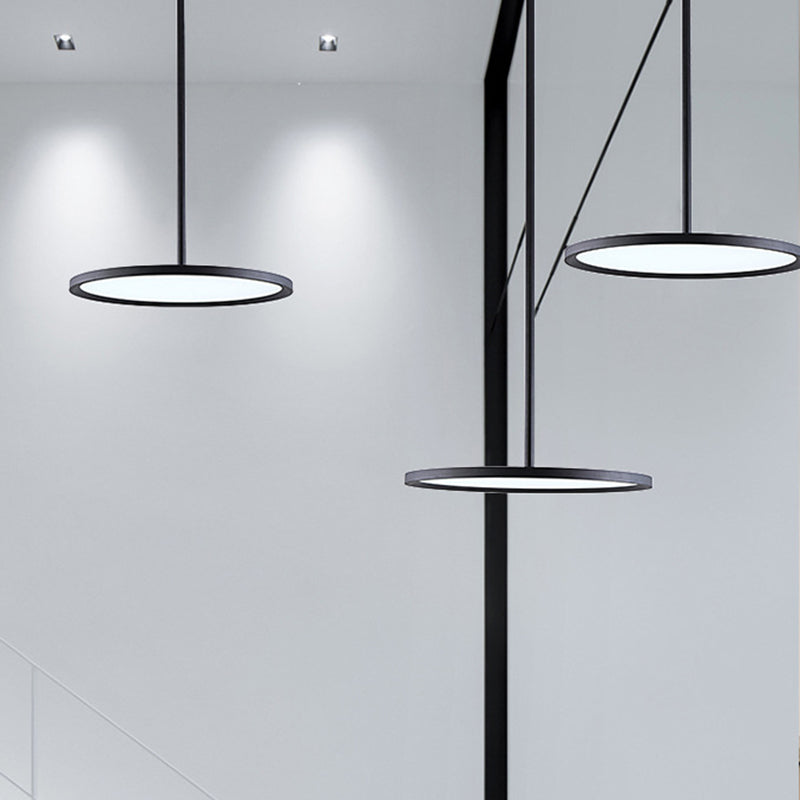 Minimalistic Acrylic Pendant LED Ceiling Light with Hanging Rod – Flat Shade Diner Lighting