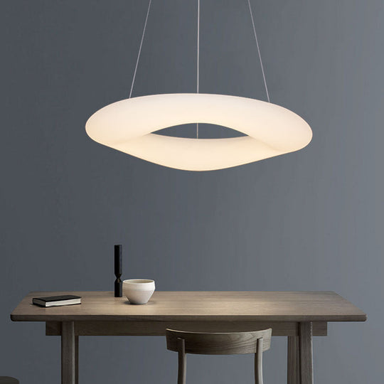 Minimalist Led Acrylic Suspension Lamp For Dining Room - White Loop Hanging Light Fixture