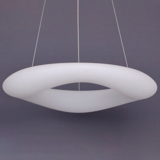Minimalist Led Acrylic Suspension Lamp For Dining Room - White Loop Hanging Light Fixture / 18