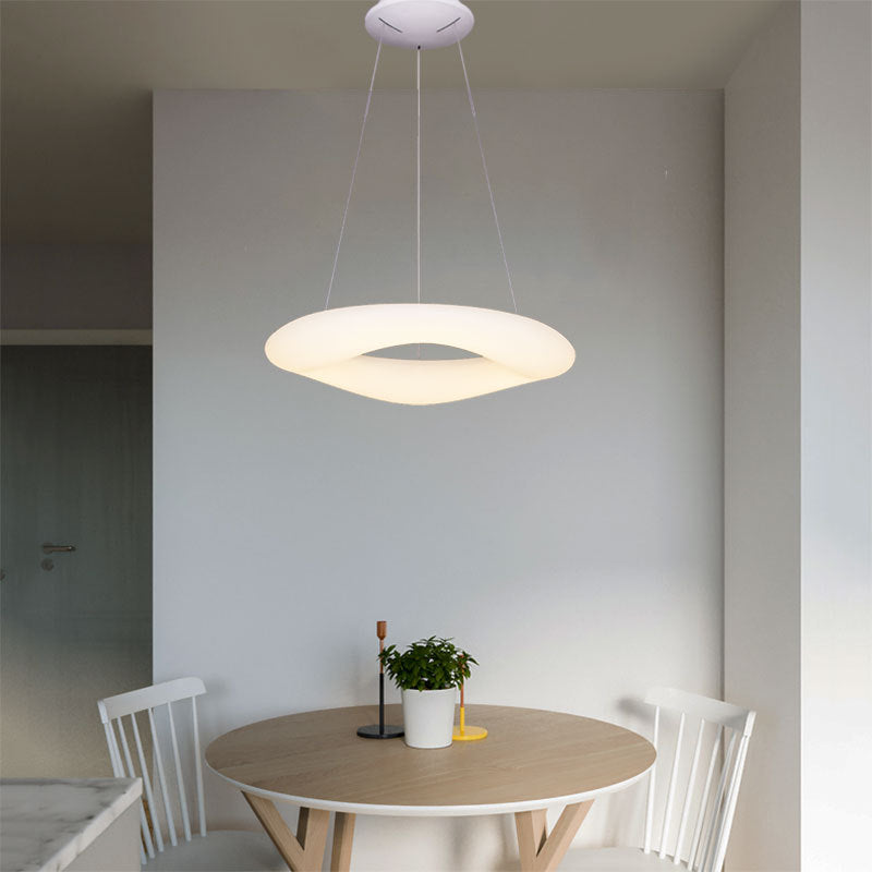 Minimalist LED Acrylic Suspension Lamp: White Loop Hanging Light Fixture for Dining Room