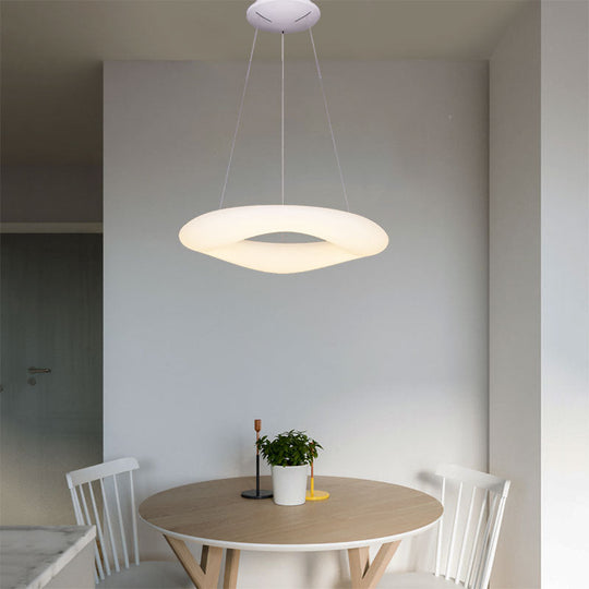Minimalist LED Acrylic Suspension Lamp: White Loop Hanging Light Fixture for Dining Room