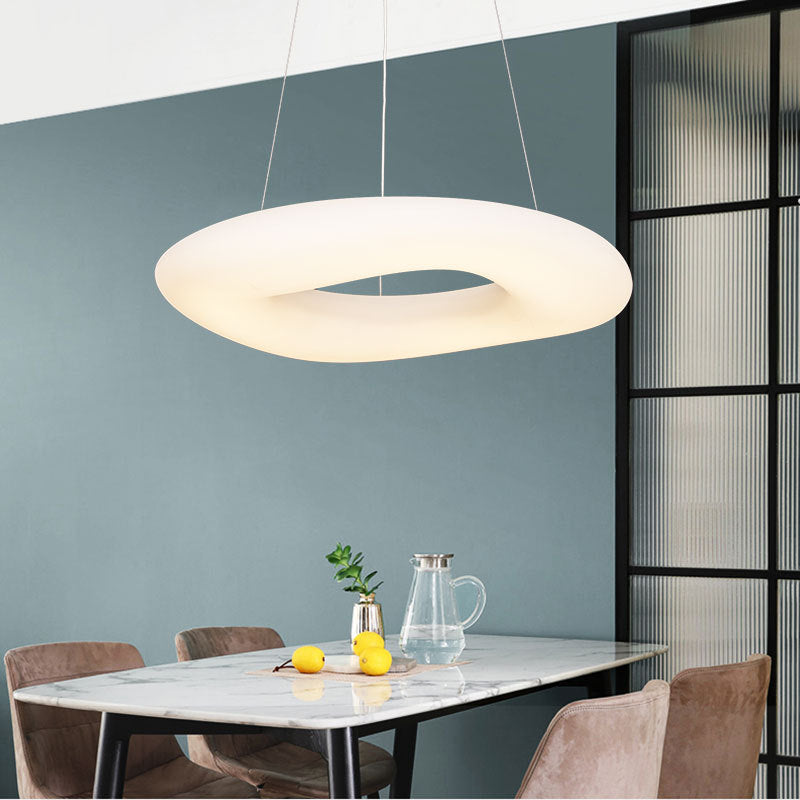 Minimalist Led Acrylic Suspension Lamp For Dining Room - White Loop Hanging Light Fixture