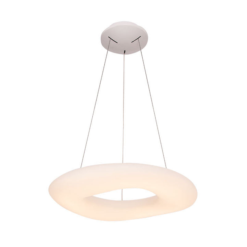 Minimalist Led Acrylic Suspension Lamp For Dining Room - White Loop Hanging Light Fixture