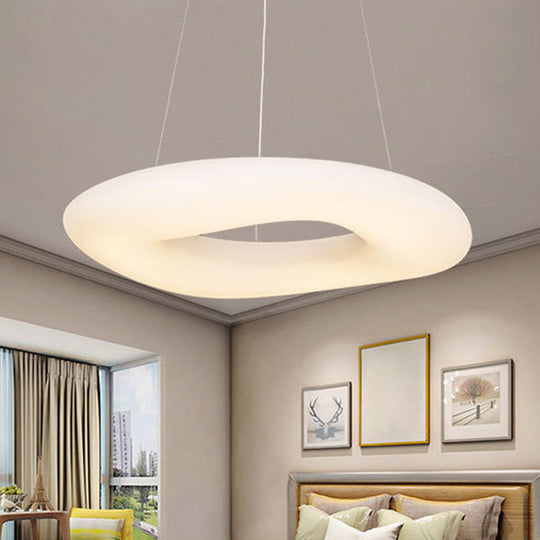 Minimalist LED Acrylic Suspension Lamp: White Loop Hanging Light Fixture for Dining Room