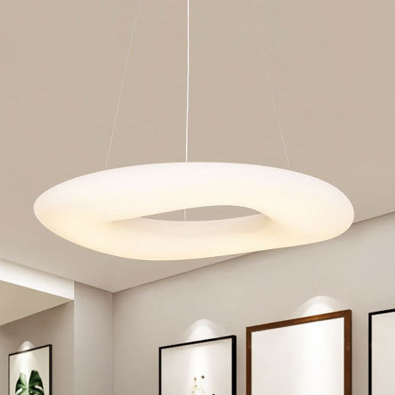 Minimalist Led Acrylic Suspension Lamp For Dining Room - White Loop Hanging Light Fixture