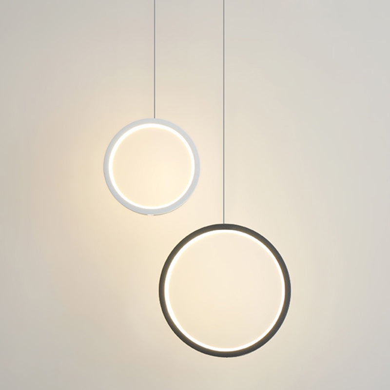 Sleek Metal Led Pendant Light Kit: Minimalist Ring Design For Bedside Suspension 2 / Black-White
