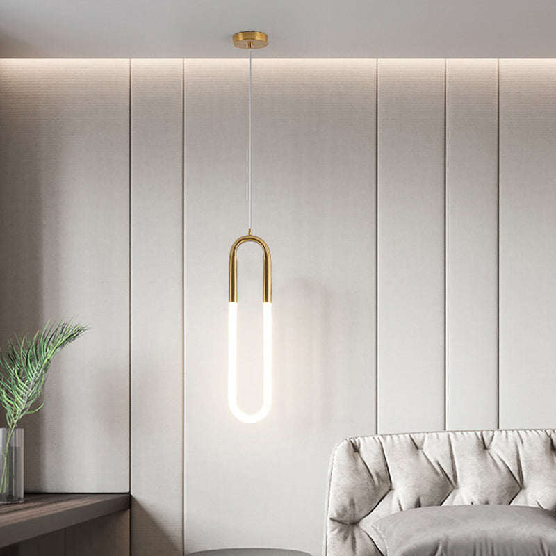 Minimalist U-Shaped Acrylic LED Ceiling Pendant Light Fixture for Living Room
