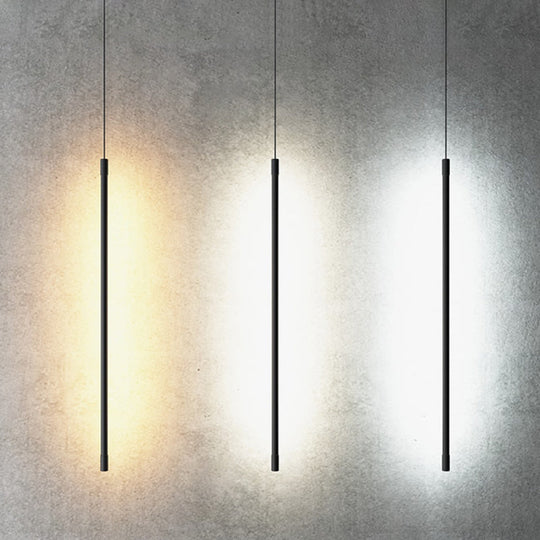 Black Metal Led Stick Pendant - Minimalist Style Linear Suspension Lighting For Bedrooms