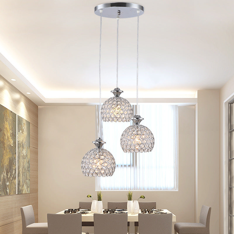 Modern Chrome Cluster Shade Pendant: Acrylic 3-Light Suspension For Dining Room / Dome