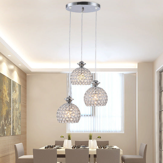 Modern Chrome Cluster Shade Pendant: Acrylic 3-Light Suspension For Dining Room / Dome