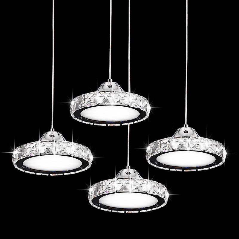 Modern Crystal Embedded LED Pendant Ceiling Light with Chrome Finish