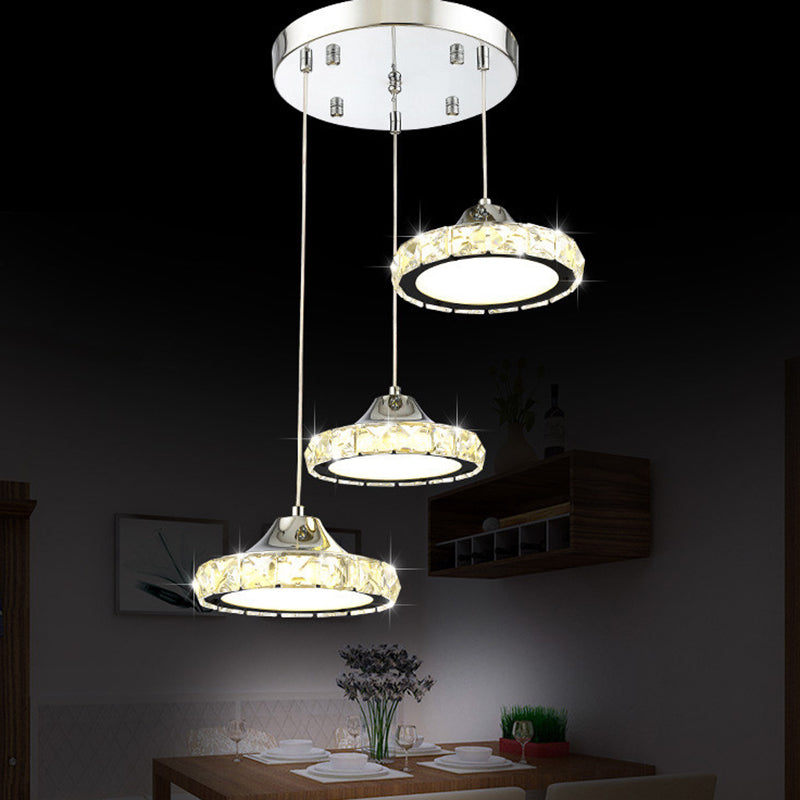 Modern Crystal Embedded LED Pendant Ceiling Light with Chrome Finish