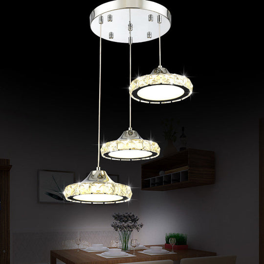 Modern Crystal Embedded LED Pendant Ceiling Light with Chrome Finish
