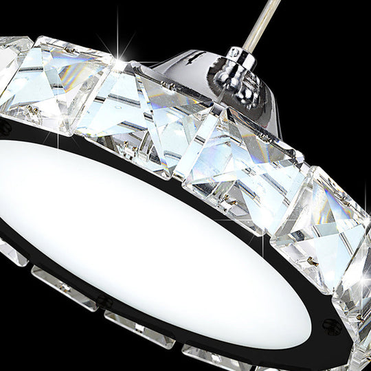 Modern Crystal Embedded LED Pendant Ceiling Light with Chrome Finish