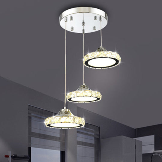 Modern Crystal Embedded LED Pendant Ceiling Light with Chrome Finish