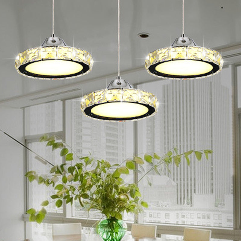 Modern Crystal Embedded LED Pendant Ceiling Light with Chrome Finish